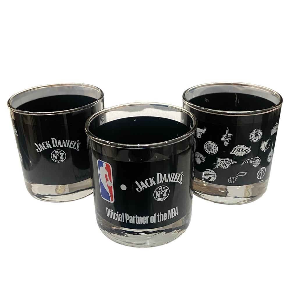 Set of 3 Jack Daniels NBA Lowball Glasses Bourbon Whiskey Rocks Limited Edition